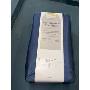 Threshold Queen Size 400 Thread Count Performance Flat Sheet - Metallic Blue